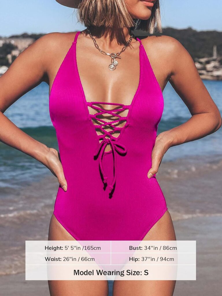 CUPSHE Womens Solid Color V neck Lace Up One Piece Swimsuit