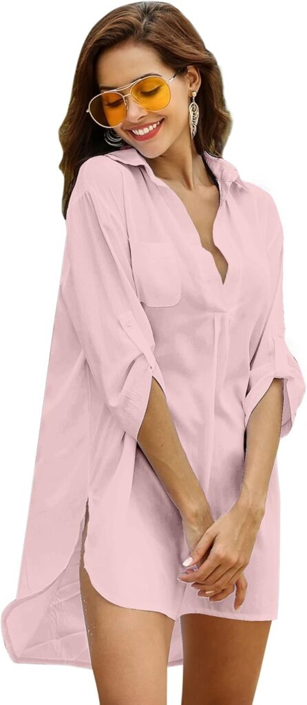 Ekouaer Womens Swimsuit Beach Cover Up Shirt Bikini Beachwear Bathing Suit Beach Dress
