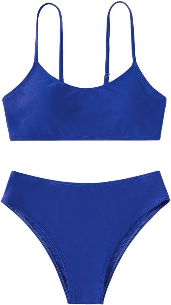 Girls 2 Piece High Waisted Spaghetti Strap Swimsuit Summer Bathing Suit Solid Color Bikini Sets 8-14T