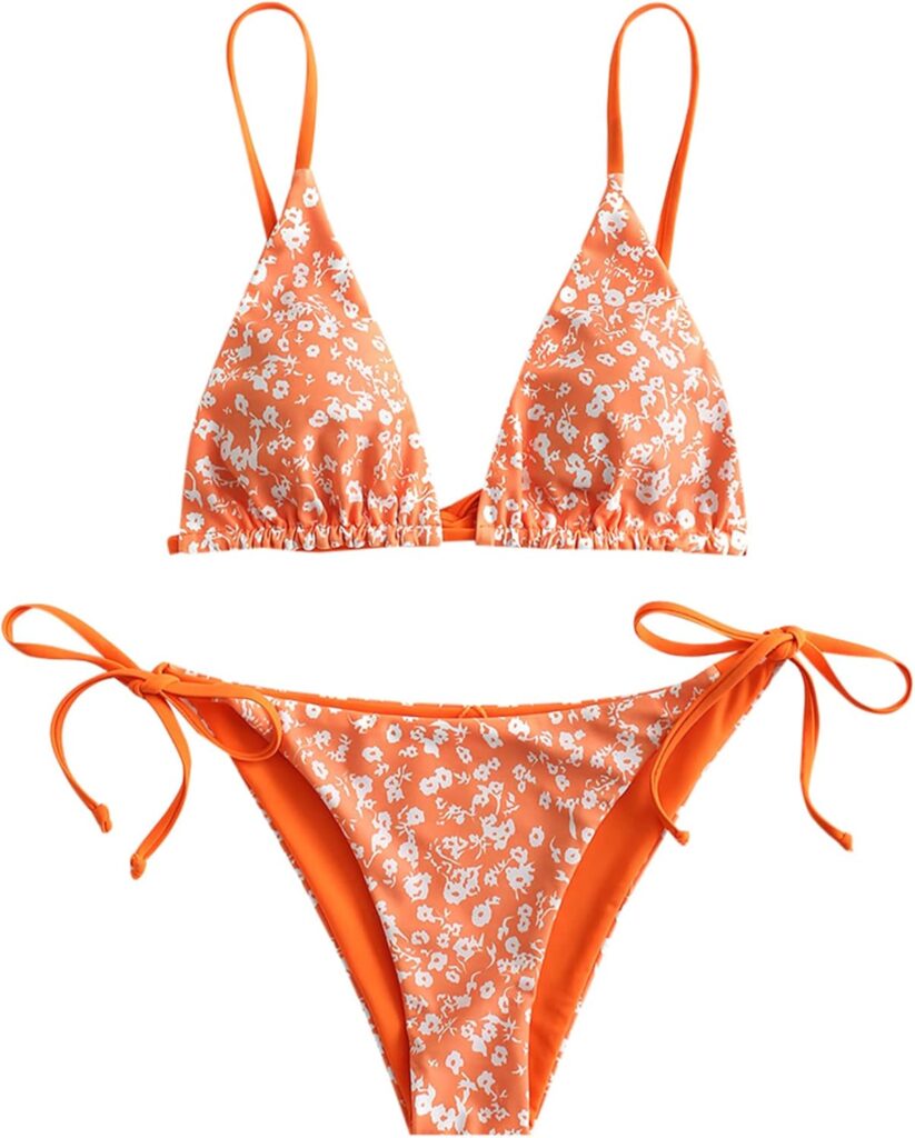 ZAFUL Womens Triangle Bikini Floral String Bikini Set Two Piece Swimsuit Bathing Suits